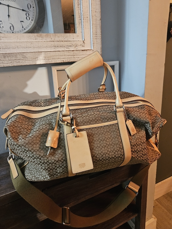 Coach Handbags - Coach Tan Signature Canvas Weekender Bag